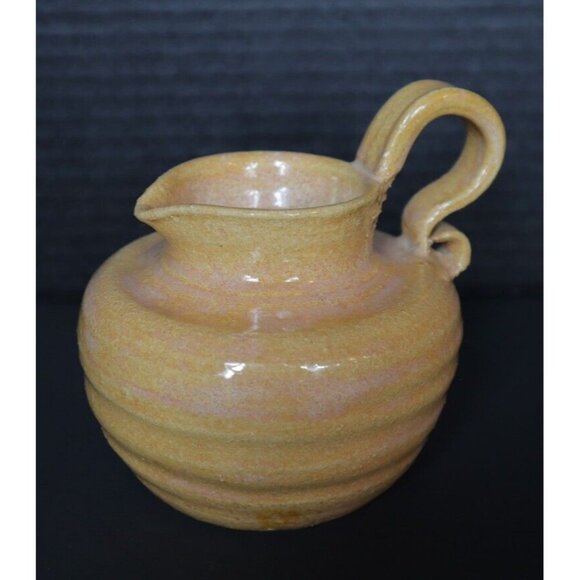 Rustic Yellow Organic Hand Thrown Art Pottery Pitcher signed Leni 3 - Picture 11 of 15